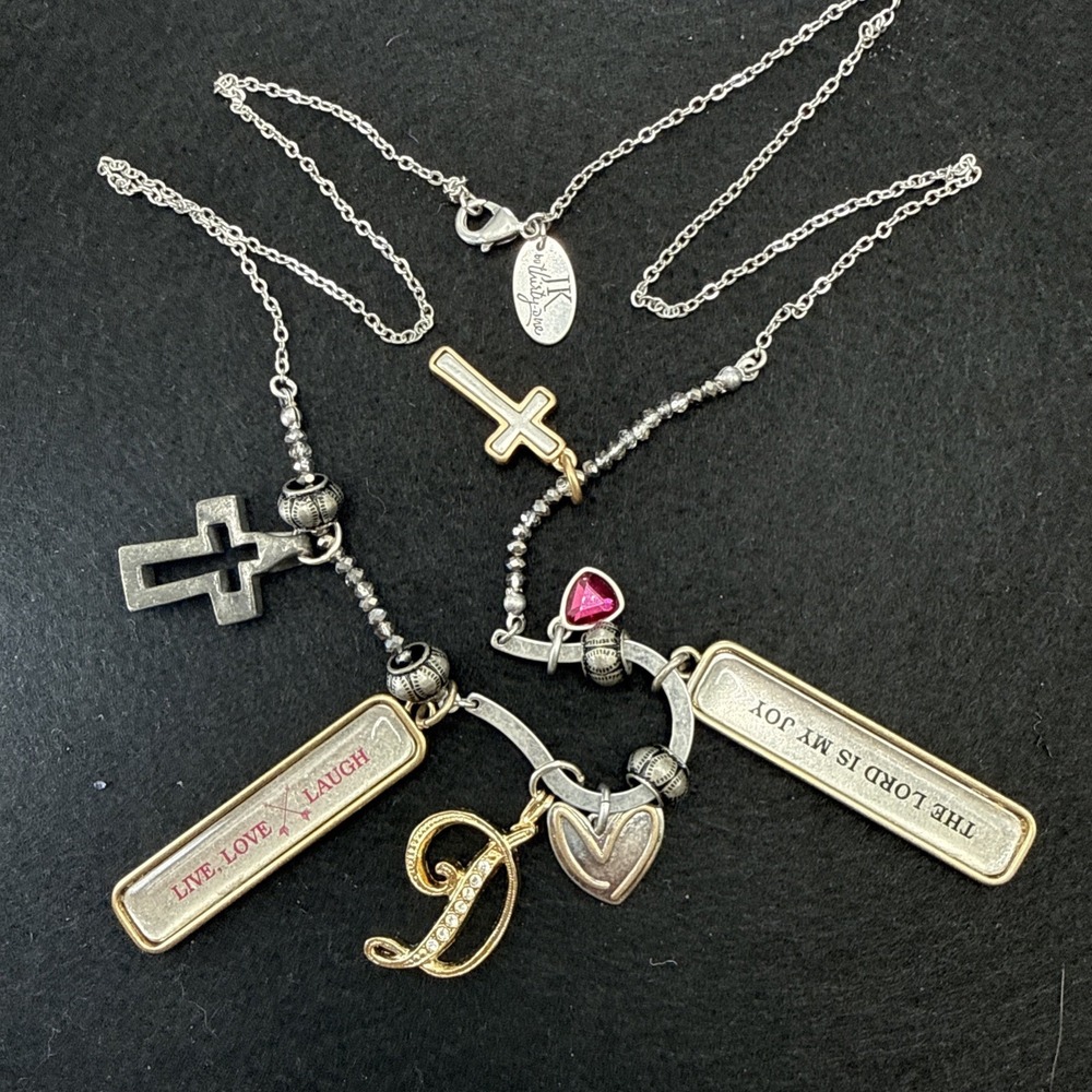 JK by Thirty One Silver Tone Love Horseshoe Pendant Necklace 35" W/ 7  Charms